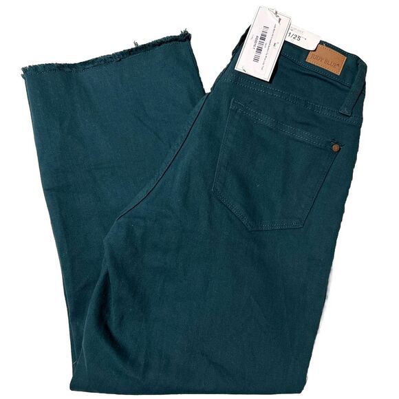 Judy Blue Denim - Judy Blue Los Angeles High Waist Wide Leg Crop 1/25, Teal Green,‎ JB88104C, New